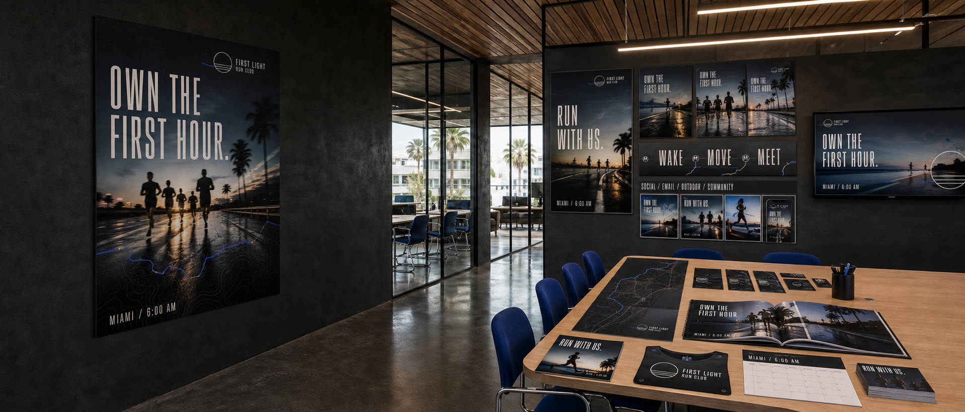 Integrated social and marketing campaign concept displayed inside a creative office