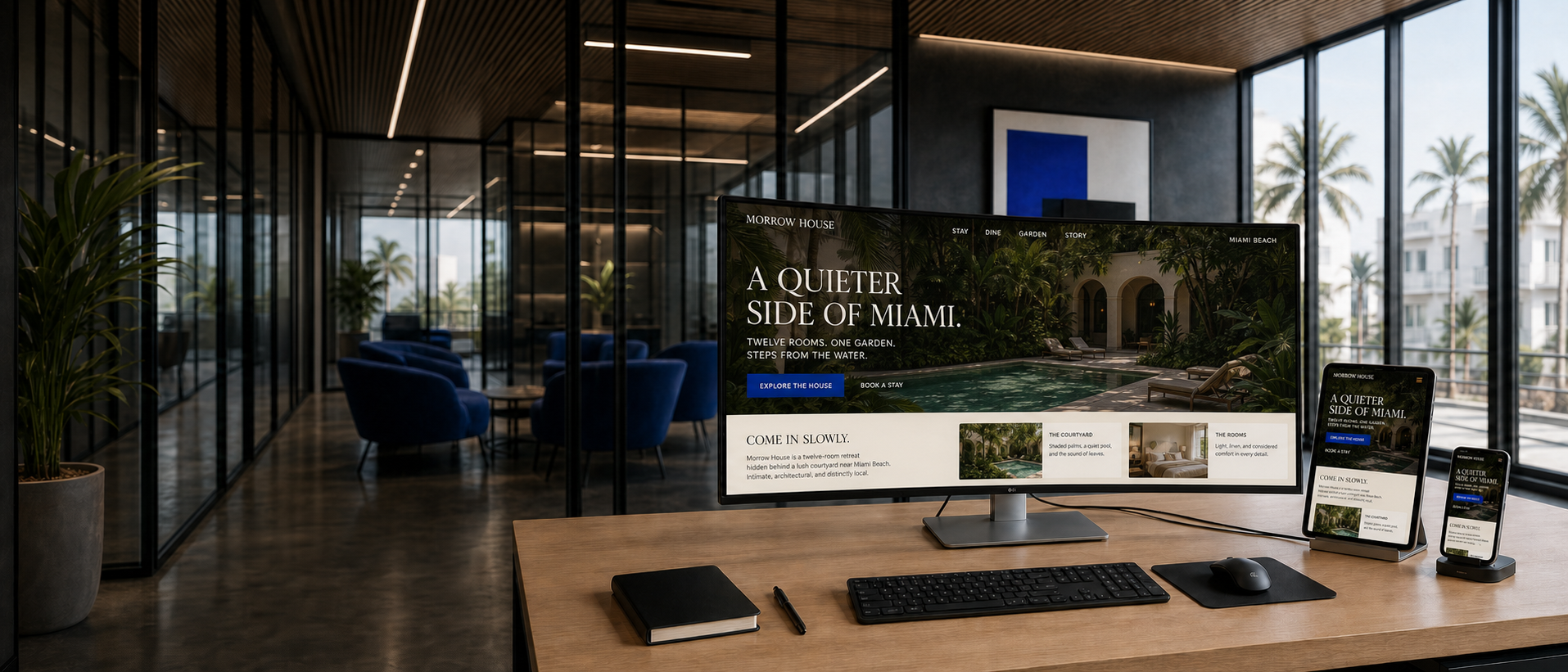 Responsive website concept displayed across desktop, tablet, and mobile devices