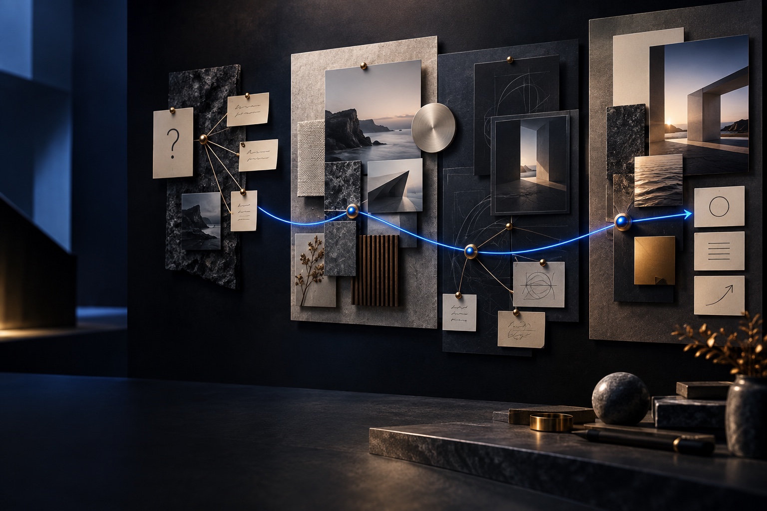 A refined concept board connected to assumptions, open questions, and a clear path forward