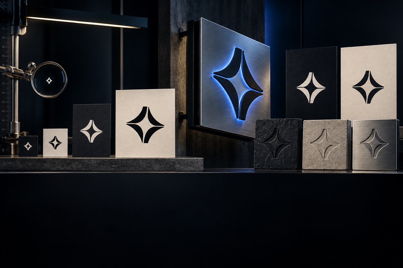 One responsive logo system tested at different sizes, colors, and physical applications