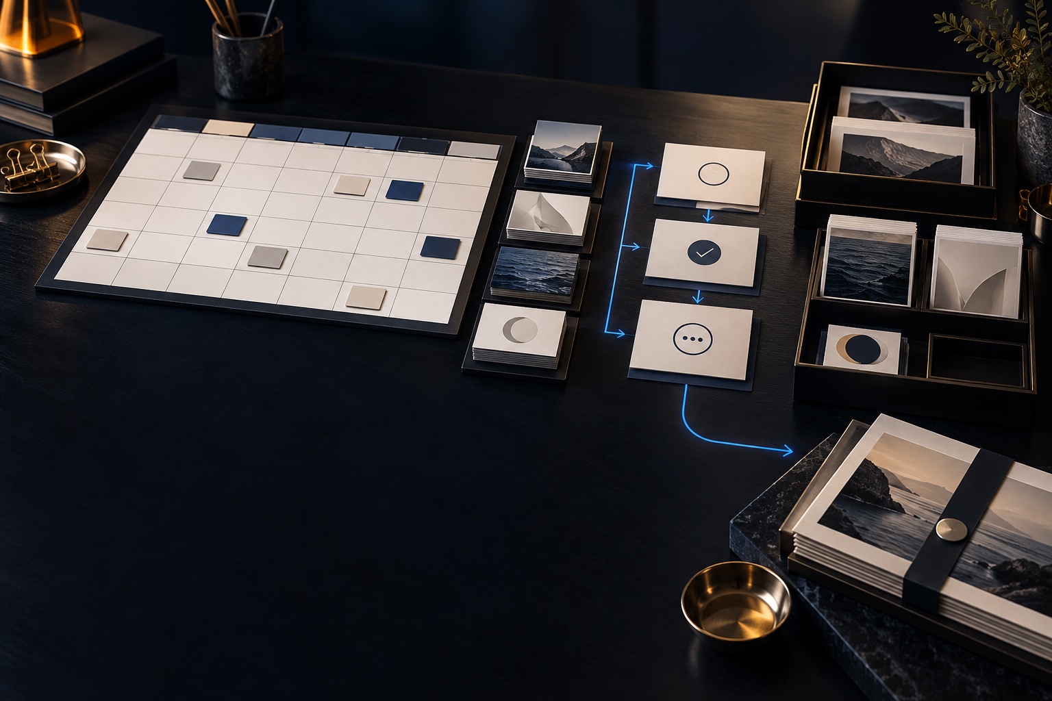 A coordinated content calendar, template library, review flow, and publishing handoff